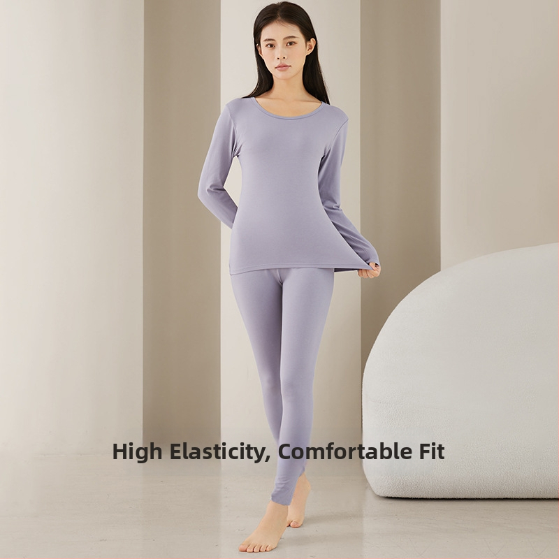 Naiste termilise aluspesu komplekt — 95% puuvill, Combed Cotton, keskmise kaaluga 181–200 g/m², ülaosa ümmarguse kaelusega ja pikkade varrukatega, püksid, ühesvärviline muster