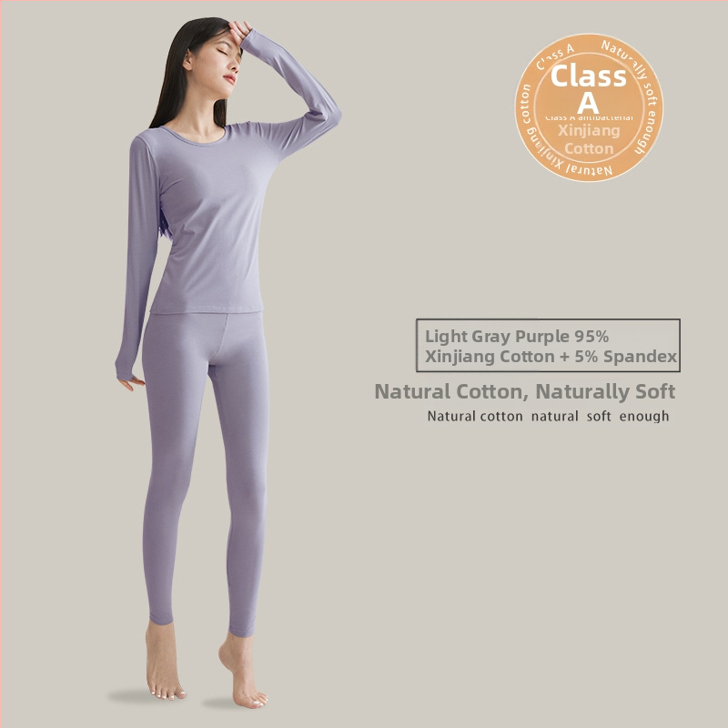 Naiste termilise aluspesu komplekt — 95% puuvill, Combed Cotton, keskmise kaaluga 181–200 g/m², ülaosa ümmarguse kaelusega ja pikkade varrukatega, püksid, ühesvärviline muster