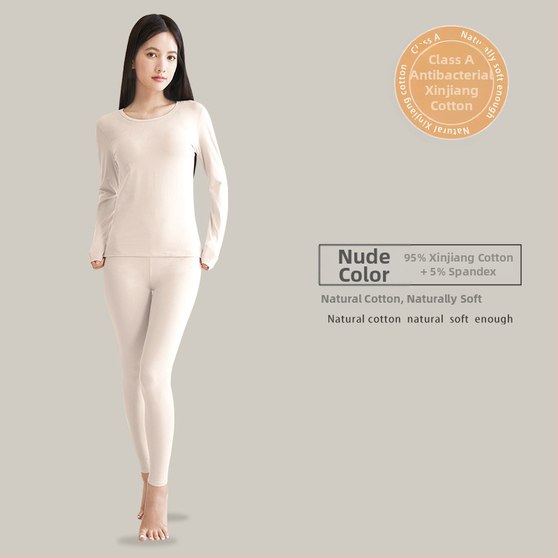 Naiste termilise aluspesu komplekt — 95% puuvill, Combed Cotton, keskmise kaaluga 181–200 g/m², ülaosa ümmarguse kaelusega ja pikkade varrukatega, püksid, ühesvärviline muster