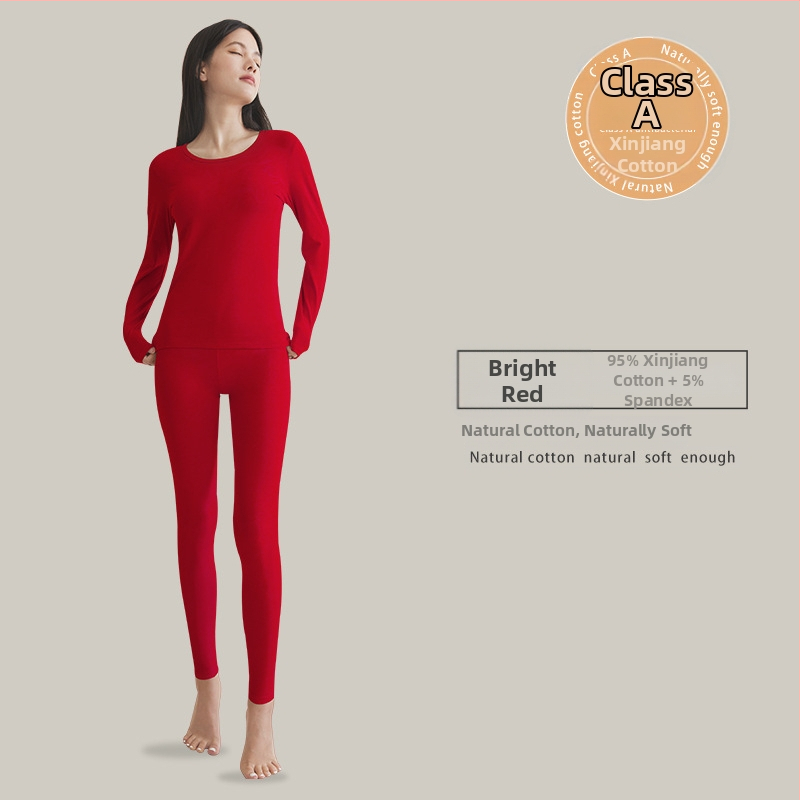 Naiste termilise aluspesu komplekt — 95% puuvill, Combed Cotton, keskmise kaaluga 181–200 g/m², ülaosa ümmarguse kaelusega ja pikkade varrukatega, püksid, ühesvärviline muster