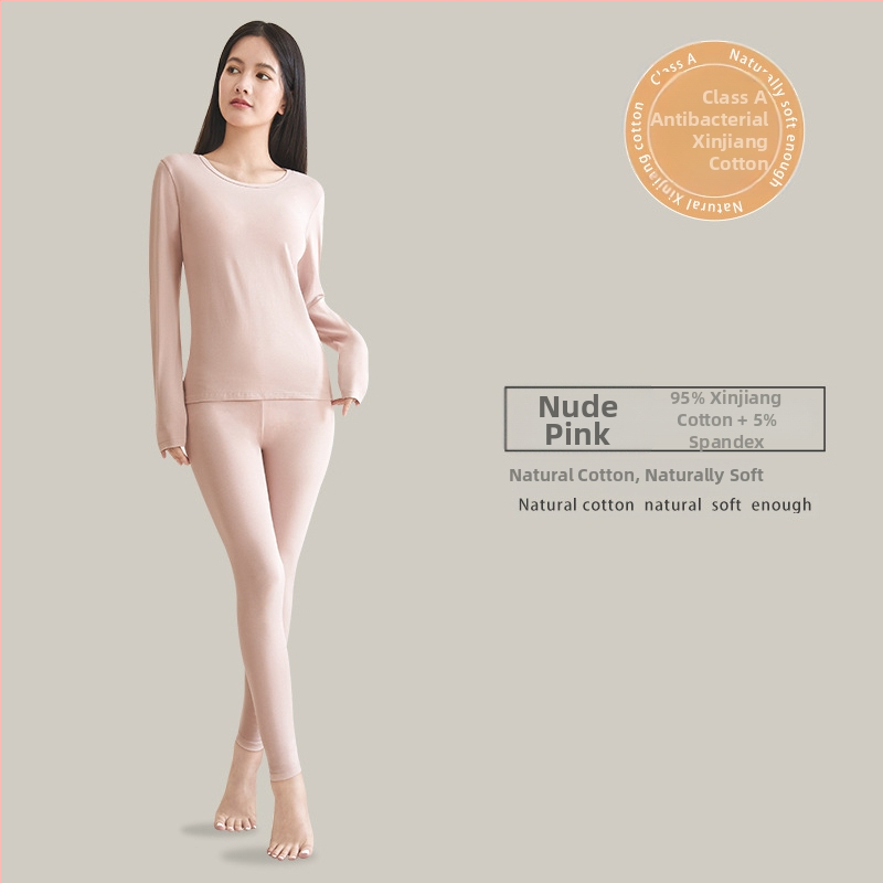 Naiste termilise aluspesu komplekt — 95% puuvill, Combed Cotton, keskmise kaaluga 181–200 g/m², ülaosa ümmarguse kaelusega ja pikkade varrukatega, püksid, ühesvärviline muster