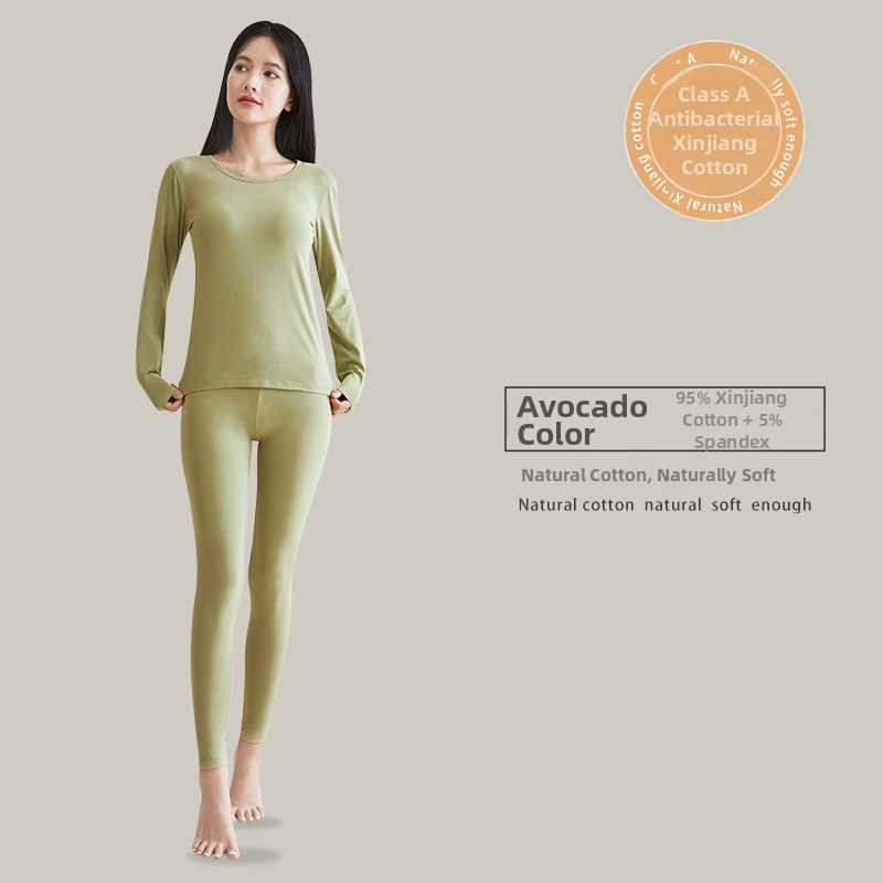 Naiste termilise aluspesu komplekt — 95% puuvill, Combed Cotton, keskmise kaaluga 181–200 g/m², ülaosa ümmarguse kaelusega ja pikkade varrukatega, püksid, ühesvärviline muster