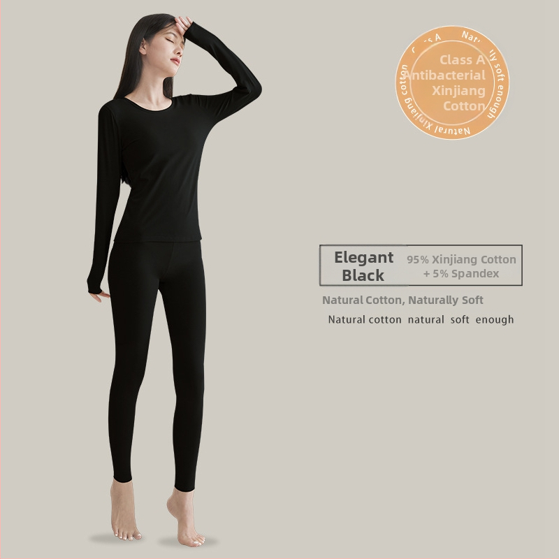 Naiste termilise aluspesu komplekt — 95% puuvill, Combed Cotton, keskmise kaaluga 181–200 g/m², ülaosa ümmarguse kaelusega ja pikkade varrukatega, püksid, ühesvärviline muster