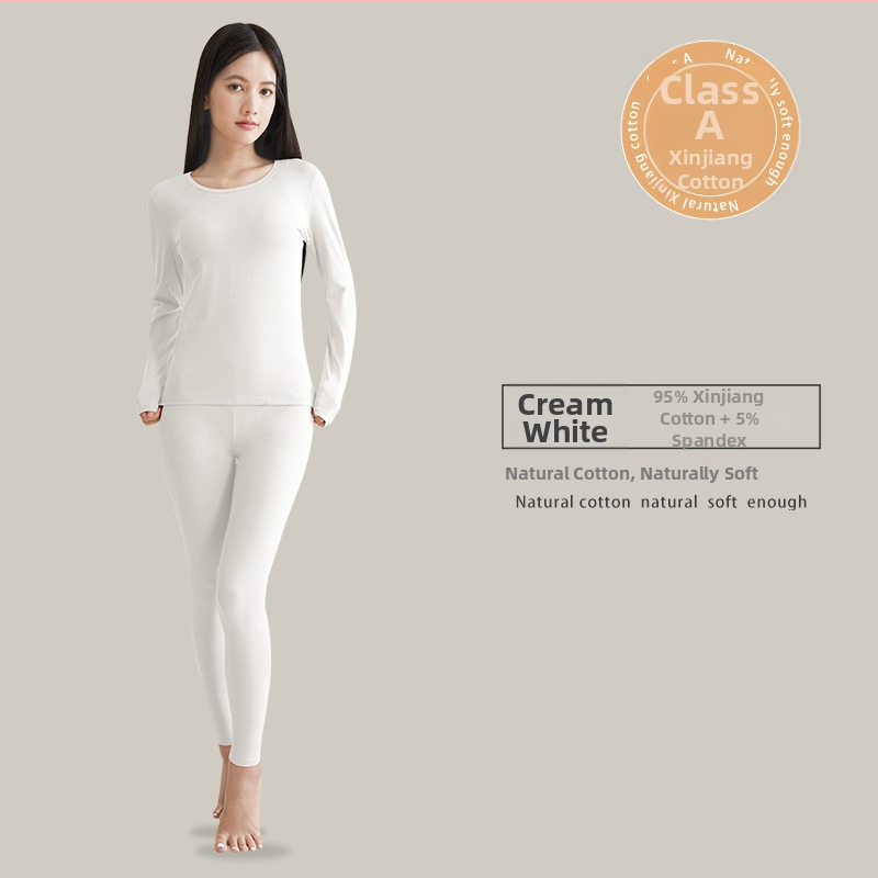 Naiste termilise aluspesu komplekt — 95% puuvill, Combed Cotton, keskmise kaaluga 181–200 g/m², ülaosa ümmarguse kaelusega ja pikkade varrukatega, püksid, ühesvärviline muster