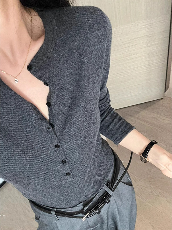 Ženski pleteni top s V-izrezom, uski kroj, vintage stil