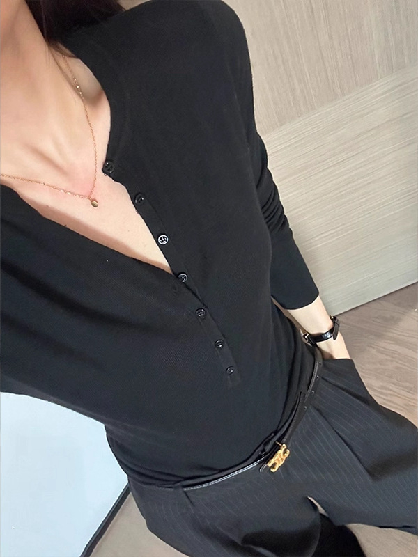Ženski pleteni top s V-izrezom, uski kroj, vintage stil