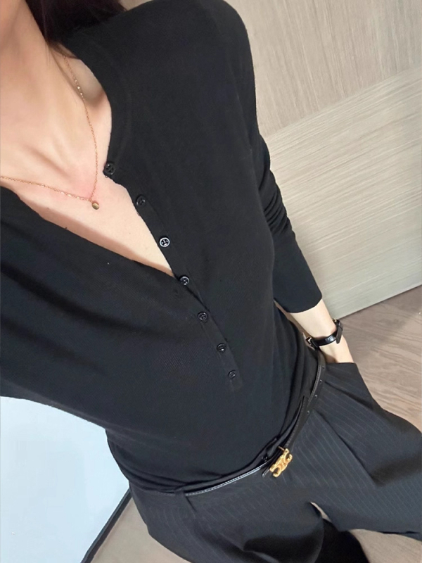 Ženski pleteni top s V-izrezom, uski kroj, vintage stil