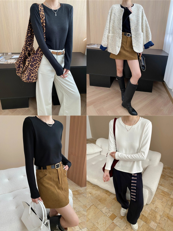 Majica od viskoze, dugi rukav, okrugli ovratnik, elegantan gradski stil (Zima 2025)