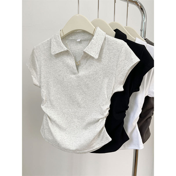 Žensko T-shirt s polo ovratnikom, slim fit, kratki rukavi, sadržaj pamuka 95%+
