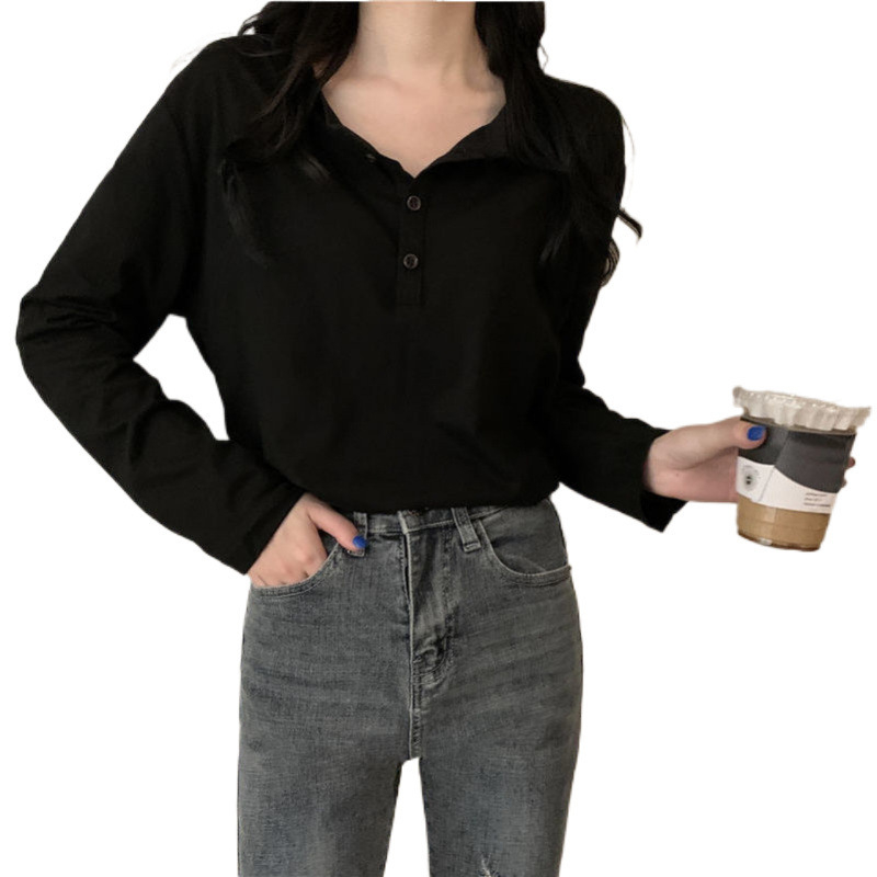 Ženska majica s dugim rukavima, slim fit, pulover stil, poliester tkanina, jednobojna, korejski stil, proljeće–jesen