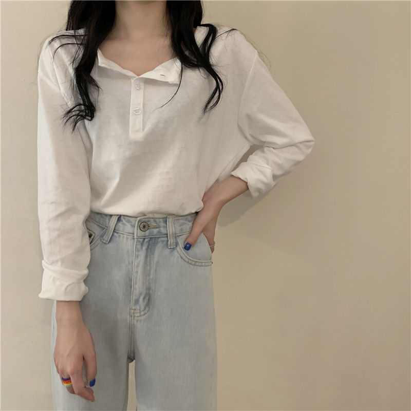 Ženska majica s dugim rukavima, slim fit, pulover stil, poliester tkanina, jednobojna, korejski stil, proljeće–jesen