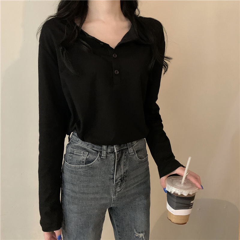 Ženska majica s dugim rukavima, slim fit, pulover stil, poliester tkanina, jednobojna, korejski stil, proljeće–jesen