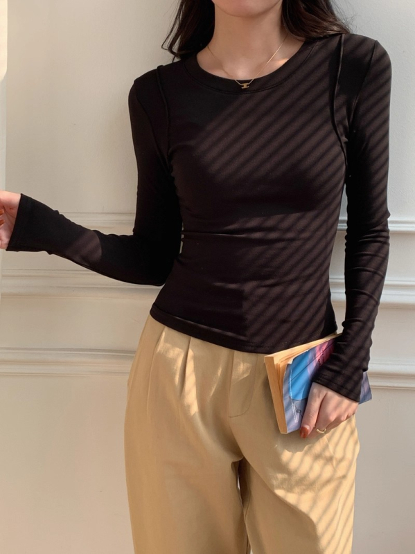 Дамска Т-шърт с вискоза и еластан, едноцветна, дълги ръкави, кръгло деколте, Slim Fit