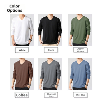 V kaklo marškinėliai su ilgomis rankovėmis, slim-fit, 100% medvilnė, plonas audinys