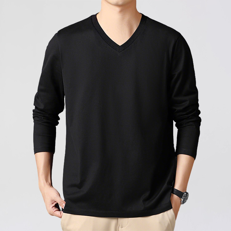 V kaklo marškinėliai su ilgomis rankovėmis, slim-fit, 100% medvilnė, plonas audinys