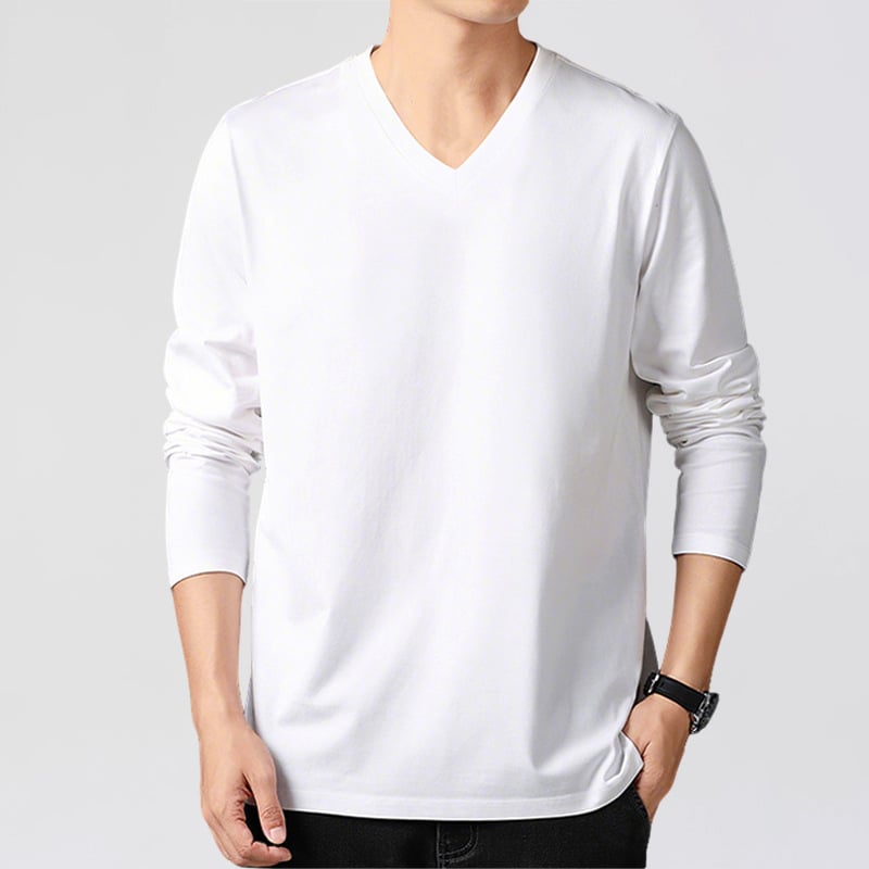 V kaklo marškinėliai su ilgomis rankovėmis, slim-fit, 100% medvilnė, plonas audinys