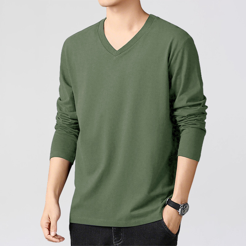 V kaklo marškinėliai su ilgomis rankovėmis, slim-fit, 100% medvilnė, plonas audinys