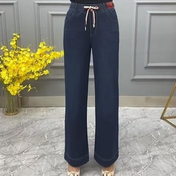 Traperice s visokim strukom, ravni kroj, s vezicom, denim pamuk, mikroelastične
