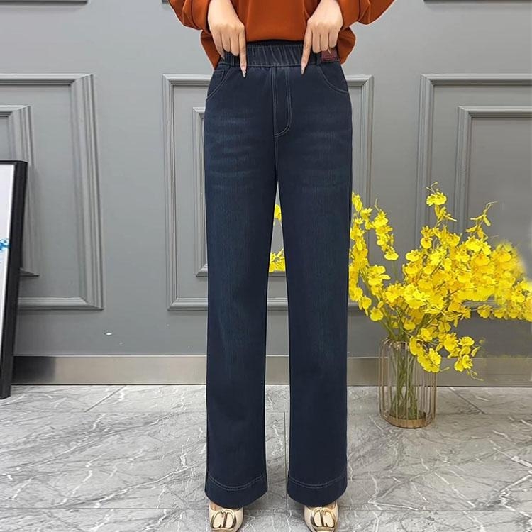 Traperice s visokim strukom, ravni kroj, s vezicom, denim pamuk, mikroelastične