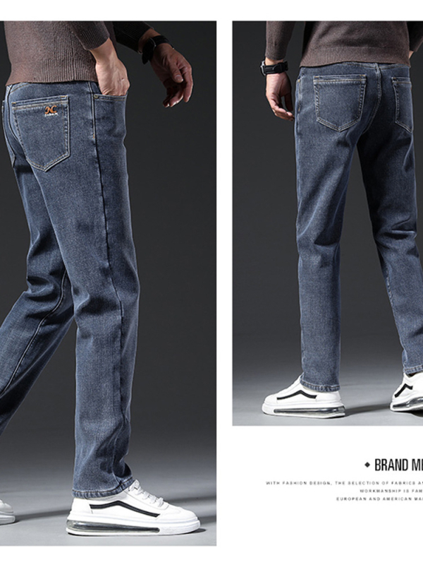 Meeste denimist teksad, sirged jalad, keskmine talje, mikroelastsus, ühes toonis, talv 2024