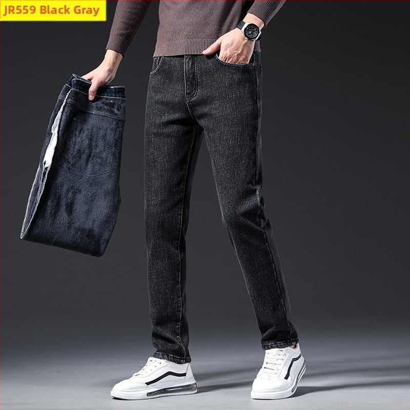 Vyriniai džinsai iš denimo, tiesūs kirpimai, vidurio juosmuo, mikroelastiniai, vienos spalvos, žiema 2024