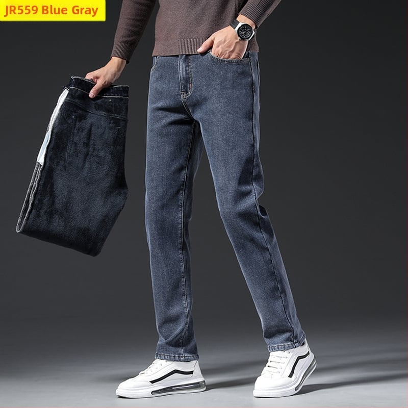Vyriniai džinsai iš denimo, tiesūs kirpimai, vidurio juosmuo, mikroelastiniai, vienos spalvos, žiema 2024