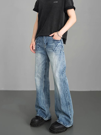 Traperice za proljeće/ljeto u američkom street stilu s tie-dye uzorkom i pranjem s pukotinama nalik munji, muški casual slim-straight kroj
