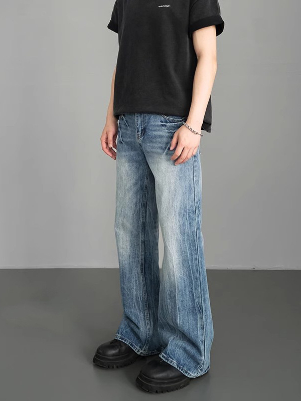 Traperice za proljeće/ljeto u američkom street stilu s tie-dye uzorkom i pranjem s pukotinama nalik munji, muški casual slim-straight kroj
