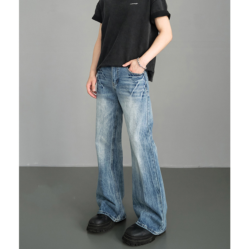 Traperice za proljeće/ljeto u američkom street stilu s tie-dye uzorkom i pranjem s pukotinama nalik munji, muški casual slim-straight kroj