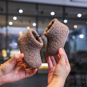 Зимни ботуши за момичета, възраст 1-6 години, горна част от полар флийс, гумена подметка, странична ципа, корейски стил