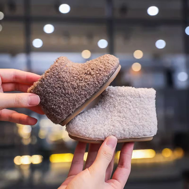 Зимни ботуши за момичета, възраст 1-6 години, горна част от полар флийс, гумена подметка, странична ципа, корейски стил