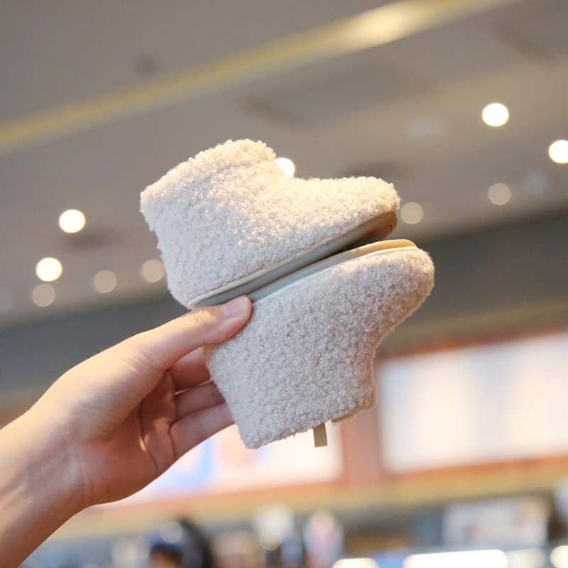 Зимни ботуши за момичета, възраст 1-6 години, горна част от полар флийс, гумена подметка, странична ципа, корейски стил