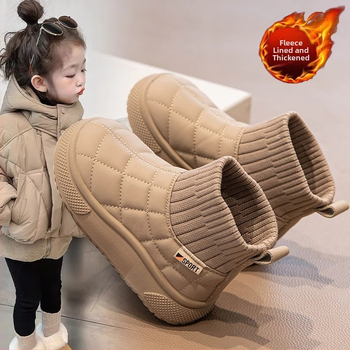 Laste fleece-vooderduse saapad, triibulise ülaosaga, kummist tald, universaalne, Korea stiil