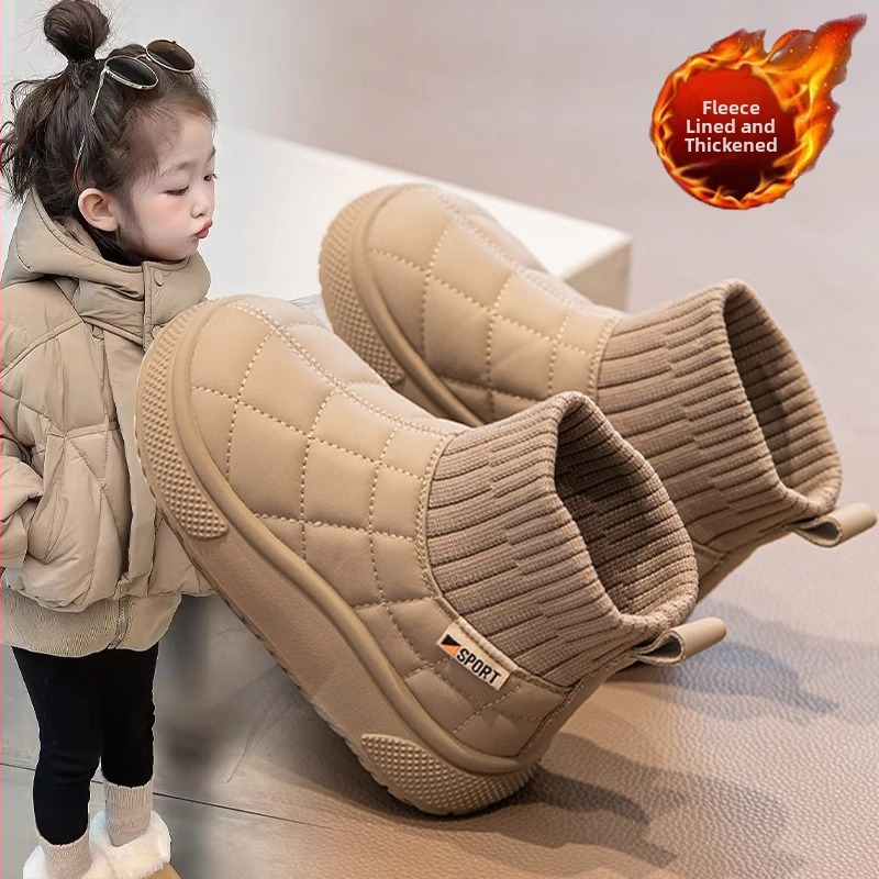 Laste fleece-vooderduse saapad, triibulise ülaosaga, kummist tald, universaalne, Korea stiil