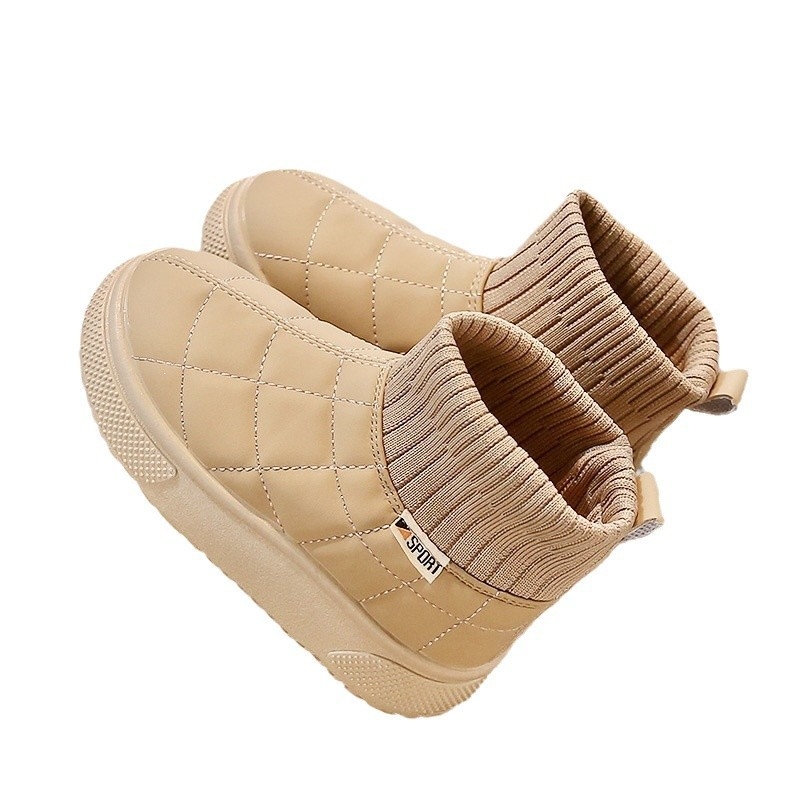 Детски ботуши с подплата от полар, горна част в райета, гумена подметка, унисекс, корейски модел