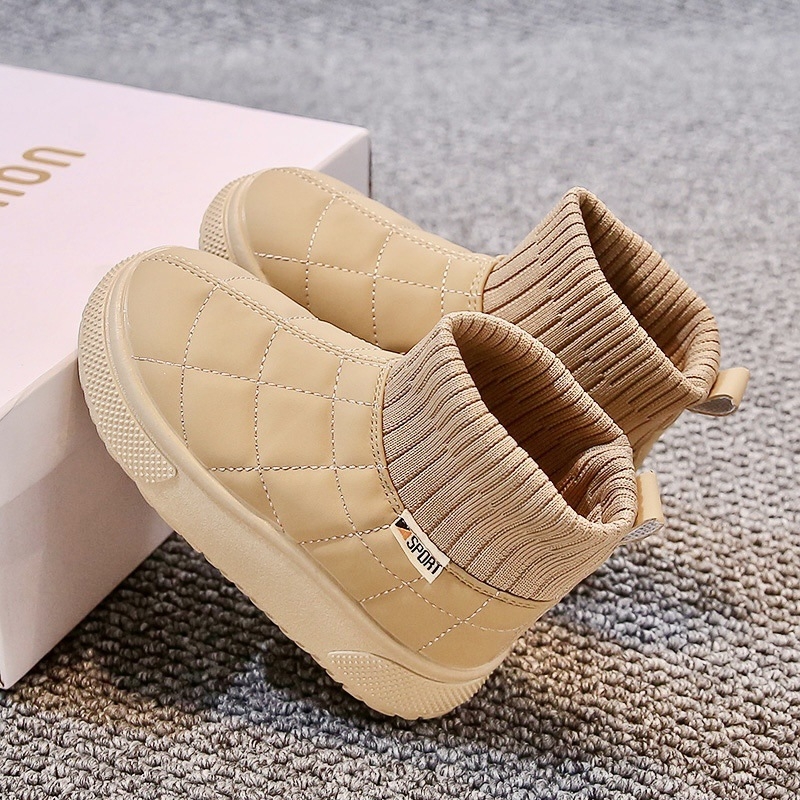 Детски ботуши с подплата от полар, горна част в райета, гумена подметка, унисекс, корейски модел