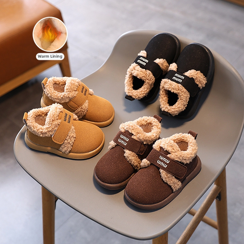 Unisex lastele talvised nubukist nahast talvesaapad voodriga, Velcro-sulg, veekindla kummitald, sobivad 1–6aastastele