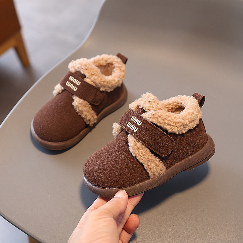 Unisex lastele talvised nubukist nahast talvesaapad voodriga, Velcro-sulg, veekindla kummitald, sobivad 1–6aastastele