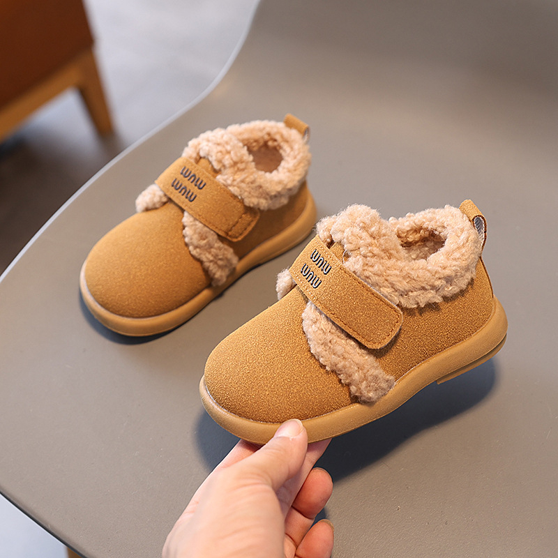 Unisex lastele talvised nubukist nahast talvesaapad voodriga, Velcro-sulg, veekindla kummitald, sobivad 1–6aastastele