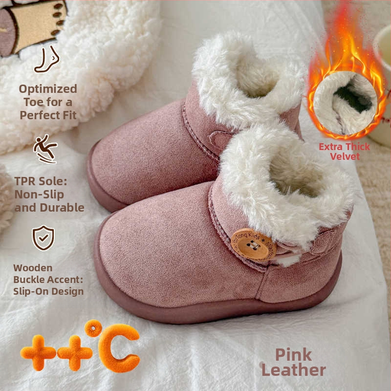 Unisex velūra potītes zābaki ar integrētu kažokādu un flīsa odere, ziemas bērnu zābaki vecumā 1–12 gadi