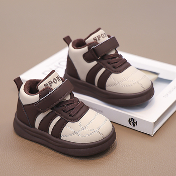 Uniszex gyerek futócipő, PU felsőrész, fleece belső, Velcro-zárás, gumitalp, téli meleg, csúszásmentes