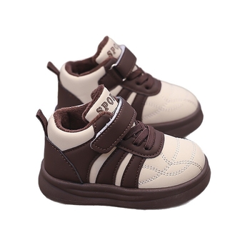 Uniszex gyerek futócipő, PU felsőrész, fleece belső, Velcro-zárás, gumitalp, téli meleg, csúszásmentes