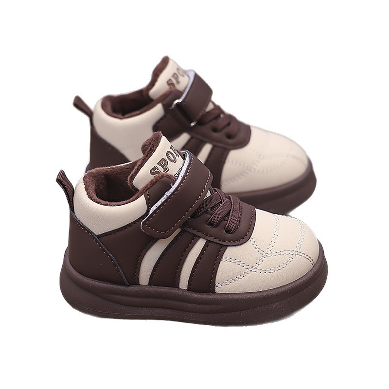 Uniszex gyerek futócipő, PU felsőrész, fleece belső, Velcro-zárás, gumitalp, téli meleg, csúszásmentes