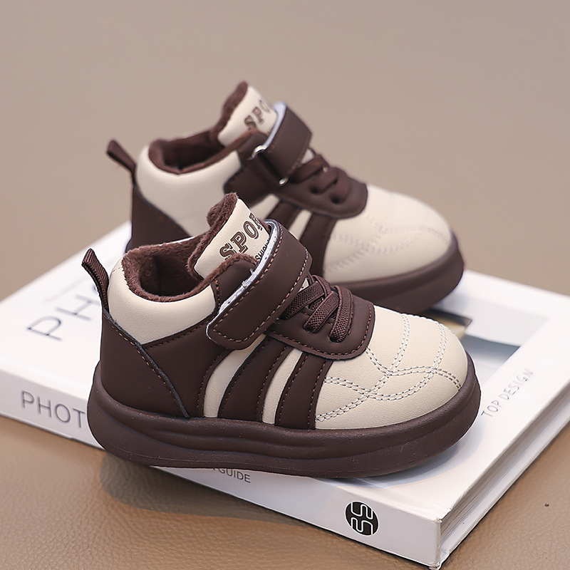 Uniszex gyerek futócipő, PU felsőrész, fleece belső, Velcro-zárás, gumitalp, téli meleg, csúszásmentes