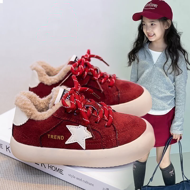 Vaikų žieminiai sportiniai ir laisvalaikio bateliai — superfiber viršus, Velcro užsegimas, fleece pamušalas šilumai, žvaigždučių raštas, guminė padas