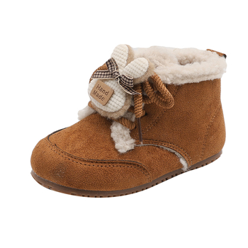 За деца 1–12 г, зимни обувки с принт зайче, горна част от супер мек велур, гумена подметка, Зима 2025