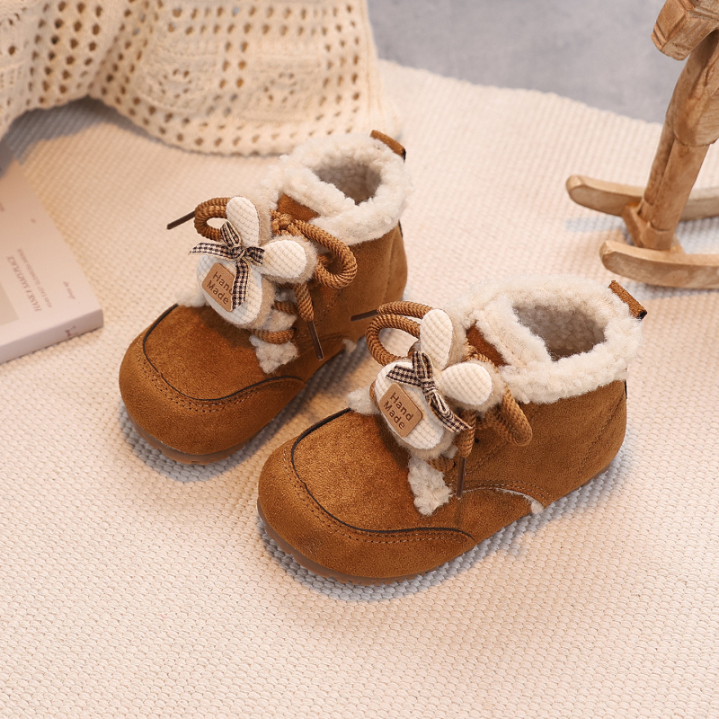 За деца 1–12 г, зимни обувки с принт зайче, горна част от супер мек велур, гумена подметка, Зима 2025