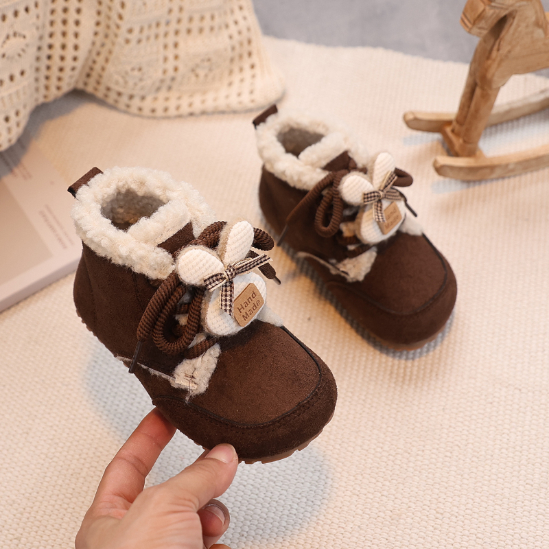 За деца 1–12 г, зимни обувки с принт зайче, горна част от супер мек велур, гумена подметка, Зима 2025
