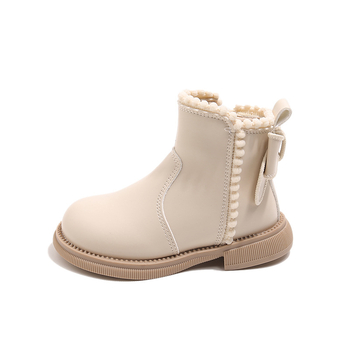 Vaikų trumpų batų britiško stiliaus žiemai 2025 — viršus iš mikropluošto odos; padas iš gumos; šoninis užtrauktukas; amžius 1–3 ir 4–6 metai.