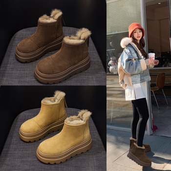 Ženske zimske čizme za snijeg s flisom podstavom, stražnji zip, visoke potpetice 6–8 cm, PU đon, zimska kolekcija 2025